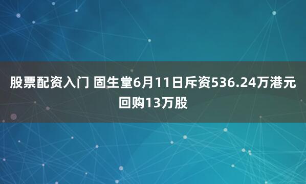股票配资入门 固生堂6月11日斥资536.24万港元回购13万股